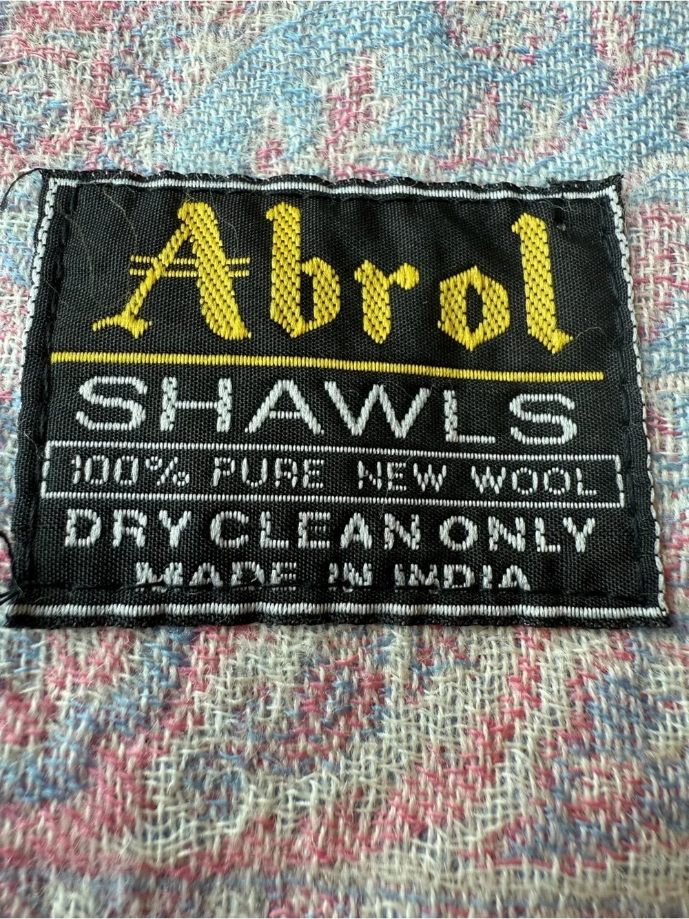 Abrol 100% Pure New Wool Shawl Pastel Paisley Floral Gold Thread Fringe Wrap